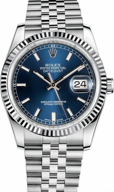 Rolex New Style Datejust Stainless Steel Factory Blue Index on Jubilee 116234