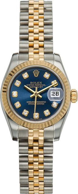Rolex Women's New Style Two-Tone Datejust with Factory Blue Diamond Dial 179173