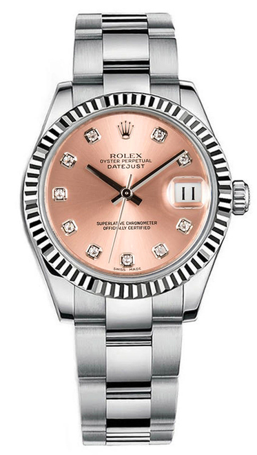 Rolex New Style Datejust Midsize Stainless Steel Factory Pink Diamond Dial 178274 Oyster