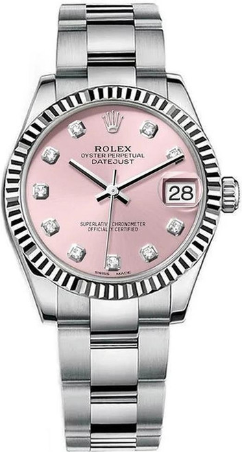 Rolex New Style Datejust Midsize Stainless Steel Factory Pink Diamond Dial 178274 Oyster