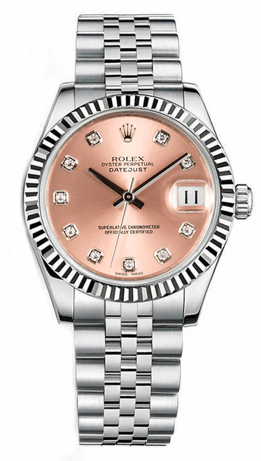 Rolex New Style Datejust Midsize Stainless Steel Factory Pink Diamond Dial 178274 Jubilee