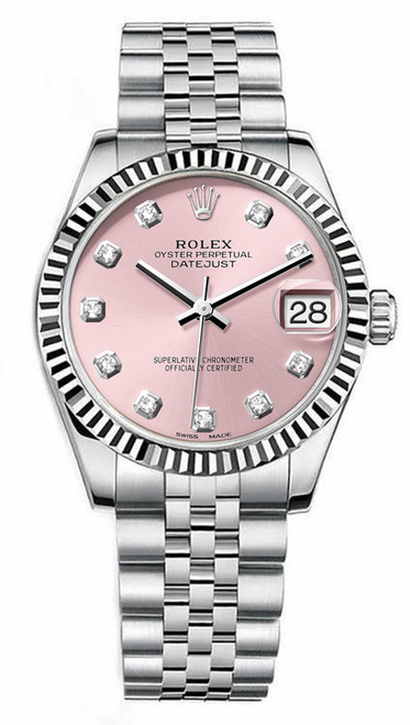 Rolex New Style Datejust Midsize Stainless Steel Factory Pink Diamond Dial 178274 Jubilee