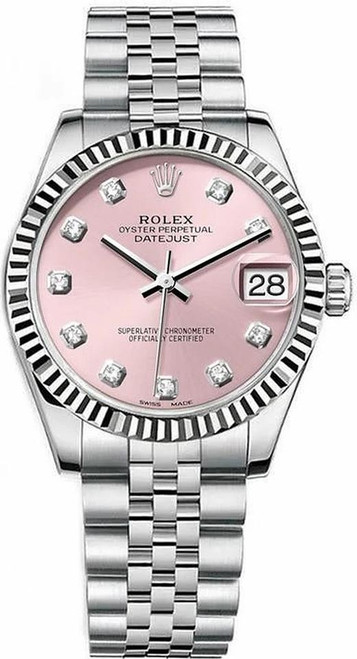 Rolex New Style Datejust Midsize Stainless Steel Factory Pink Diamond Dial 178274 Jubilee
