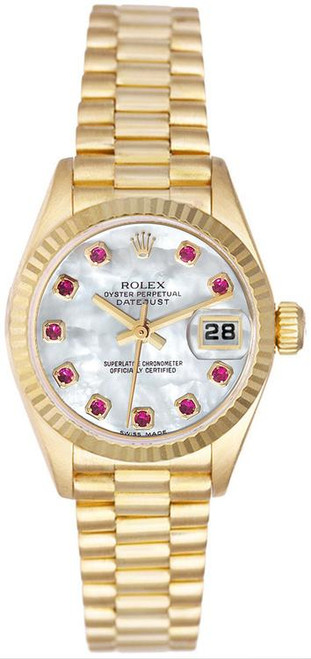 Rolex Women's President Yellow Gold Factory Mother of Pearl Ruby Rolex Women's President Yellow Gold Factory Mother of Pearl Ruby