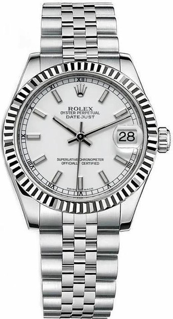 Rolex New Style Datejust Midsize Stainless Steel White Index Dial 178274 Jubilee