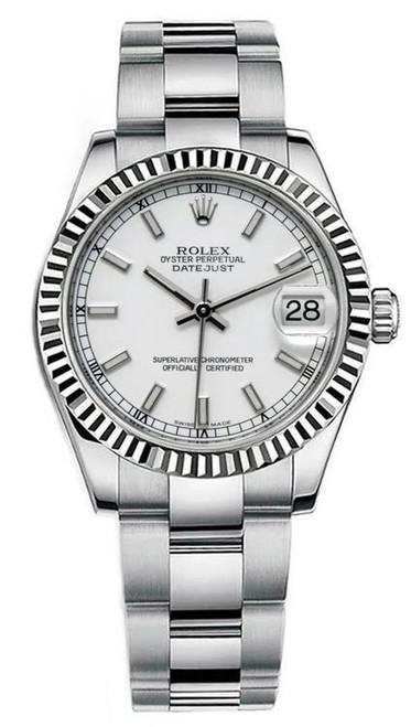 Rolex Datejust Midsize Stainless Steel White Index Dial 178274 Oyster