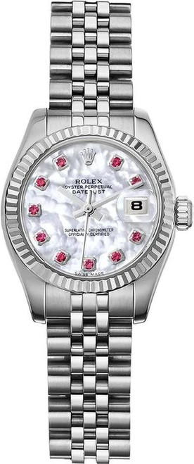 Rolex Women's New Style Steel Datejust with Factory Mother of Pearl Ruby Dial