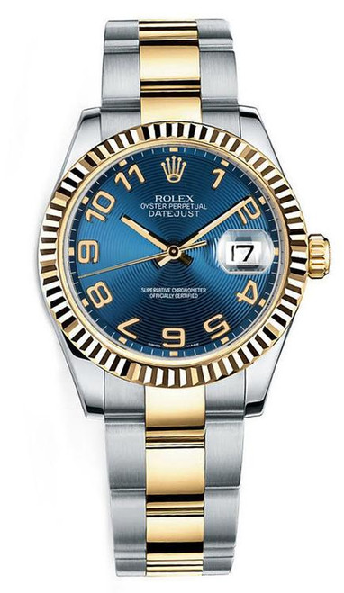 Rolex Datejust Midsize Two Tone Blue Concentric Arabic Oyster Bracelet 178273