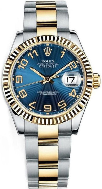Rolex Datejust Midsize Two Tone Blue Concentric Arabic Oyster Bracelet 178273