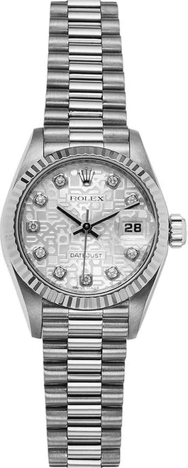 Rolex Women's White Gold President with Factory Silver Anniversary Diamond Dial 69179