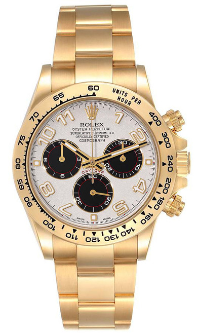 Rolex Pre-Owned Yellow Gold Daytona 116528 Factory White Panda Arabic Racing Dial