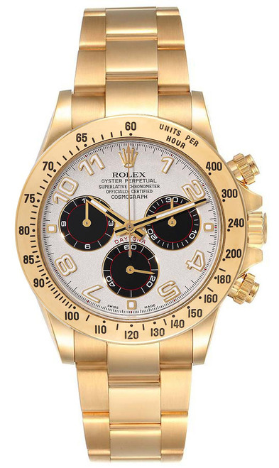Rolex Pre-Owned Yellow Gold Daytona 116528 Factory White Panda Arabic Racing Dial
