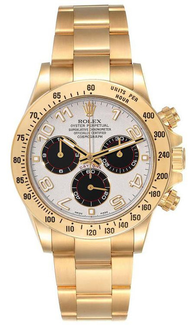 Rolex Pre-Owned Yellow Gold Daytona 116528 Factory White Panda Arabic Racing Dial