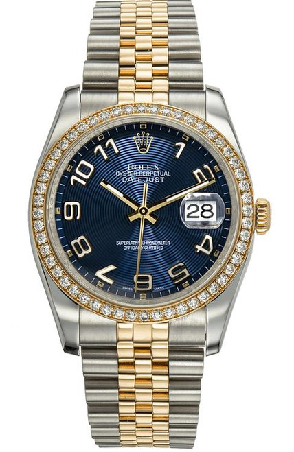 Rolex New Style Datejust Two Tone Factory Diamond Bezel and Blue Arabic Concentric 116243 Rolex New Style Datejust Two Tone Factory Diamond Bezel and Blue Arabic Concentric 116243