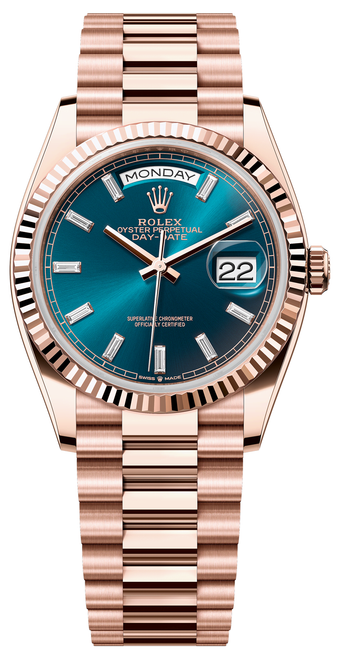 Rolex Day-Date 36mm Rose 128235 Blue Baguette Rolex Day-Date 36mm Rose 128235 Blue Baguette