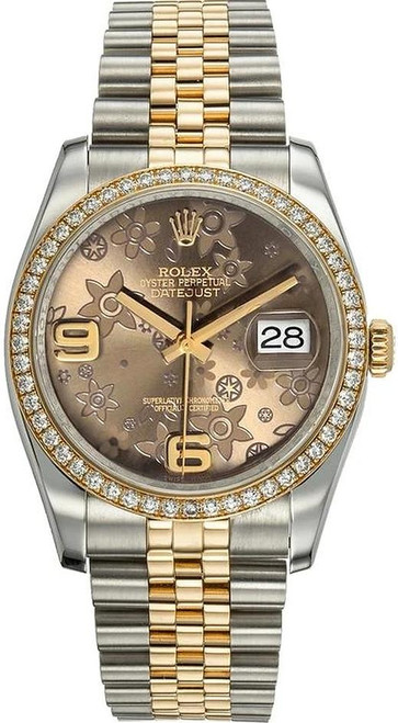 Rolex New Style Datejust Two Tone Factory Chocolate Floral 116243