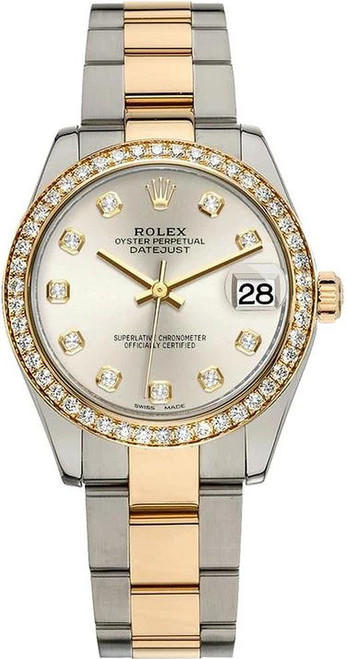Rolex Datejust Midsize Two Tone Factory Diamond Bezel & Silver Diamond Dial on Oyster Bracelet 178383