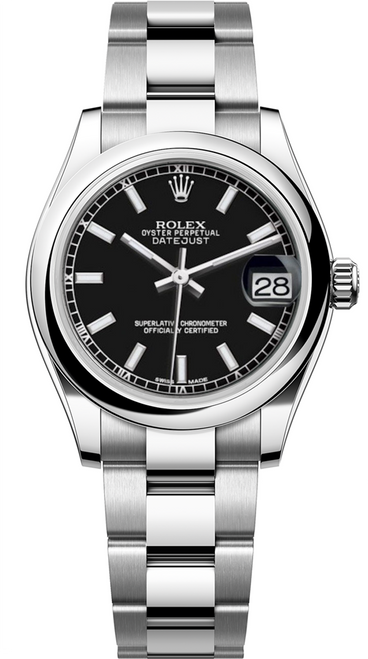 Rolex New Style Datejust Midsize Stainless Steel 31mm Black Index 178240