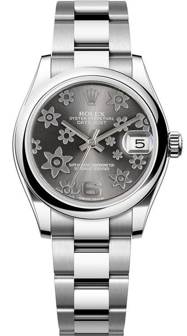 Rolex New Style Datejust Midsize Stainless Steel 31mm Silver Floral 178240