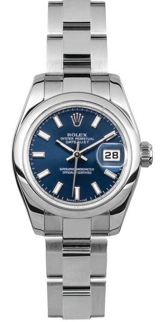 Rolex Women's New Style Steel Datejust Blue Index Dial 179160
