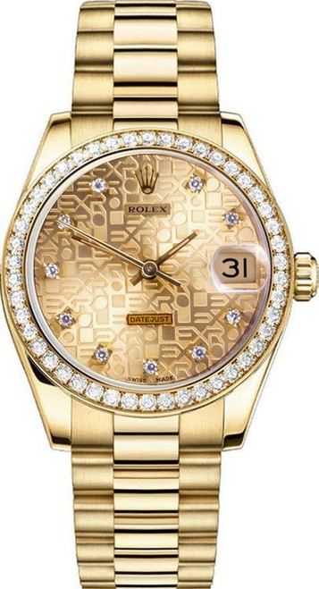 Fleur Antique Champagne ゴールド Rolex Women's President Midsize Factory Diamond Bezel on Champagne
