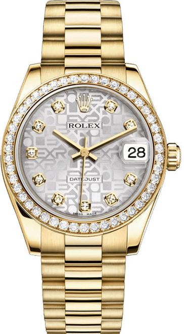 Rolex Women's President Midsize Factory Diamond Bezel on Silver Anniversary Diamond Dial 68288 Rolex Women's President Midsize Factory Diamond Bezel on Silver Anniversary Diamond Dial 68288