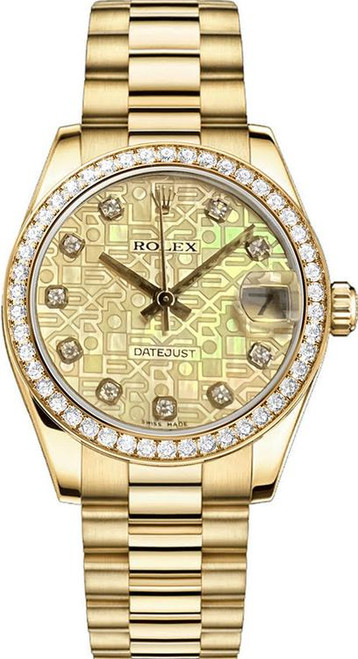 Rolex Women's President Midsize 31mm Factory Diamond Bezel Champagne Pearl Jubilee Anniversary Dial 68288