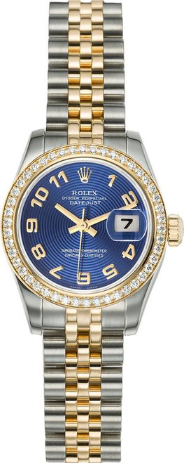 Rolex Women's New Style Two-Tone Datejust with Factory Diamond Bezel and Blue Concentric Dial 179383 Rolex Women's New Style Two-Tone Datejust with Factory Diamond Bezel and Blue Concentric Dial 179383