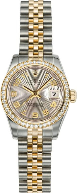 Rolex Women's New Style Two-Tone Datejust with Factory Diamond Bezel and Silver Concentric Dial 179383