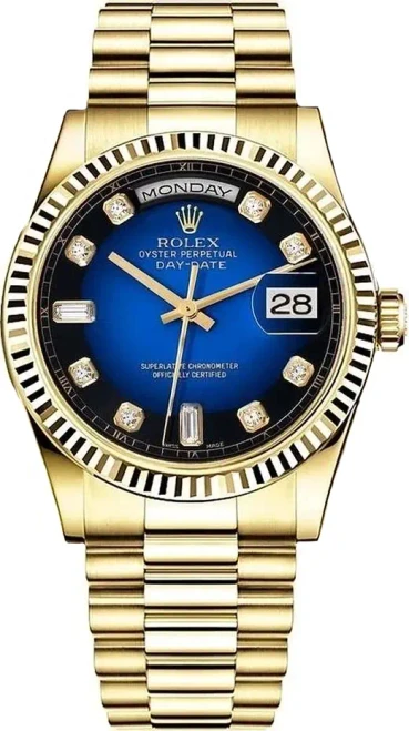 Rolex Men's Day Date President Yellow Gold factory Blue Vignette Diamond Dial 18238