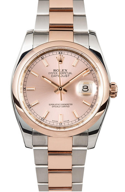 Rolex Datejust Rose Gold Index Dial on Smooth Bezel 116201