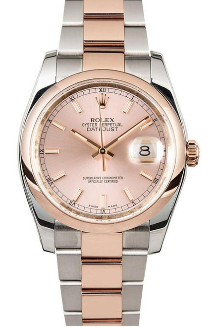 Rolex Datejust Rose Gold Tuxedo Dial on Smooth Bezel 116201