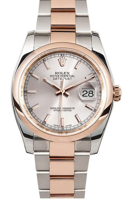 絵画 step Rolex Datejust Rose Gold Silver Diamond Dial on Smooth Bezel 116201