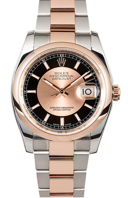 Rolex Datejust Rose Gold Tuxedo Dial on Smooth Bezel 116201