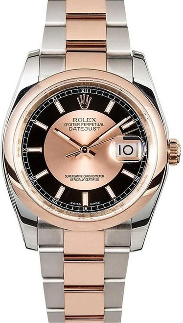 Rolex Datejust Rose Gold Tuxedo Dial on Smooth Bezel 116201