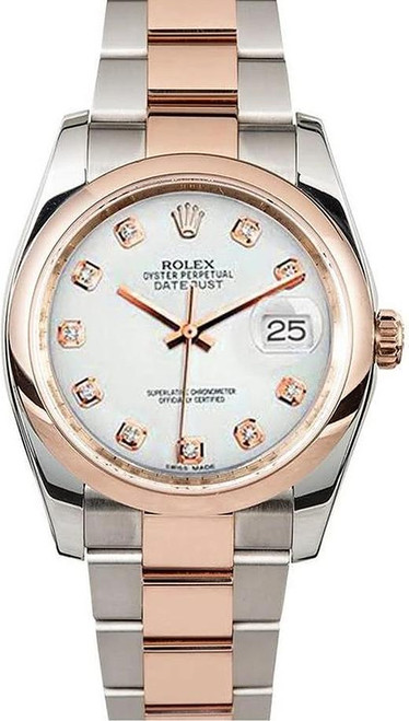 Rolex Datejust Rose Gold White Diamond Dial on Smooth Bezel 116201