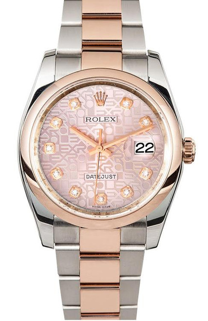 絵画 step Rolex Datejust Rose Gold Silver Diamond Dial on Smooth Bezel 116201