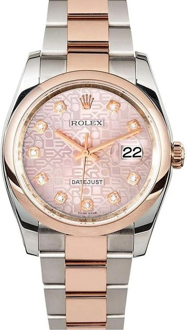 Rolex Datejust Rose Gold Pink Anniversary Diamond Dial on Smooth Bezel 116201