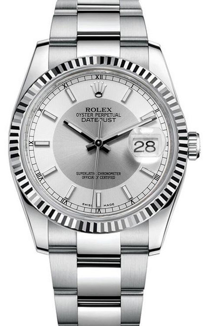 Rolex New Style Datejust Stainless Steel Factory Silver Tuxedo Dial on Oyster Bracelet 116234