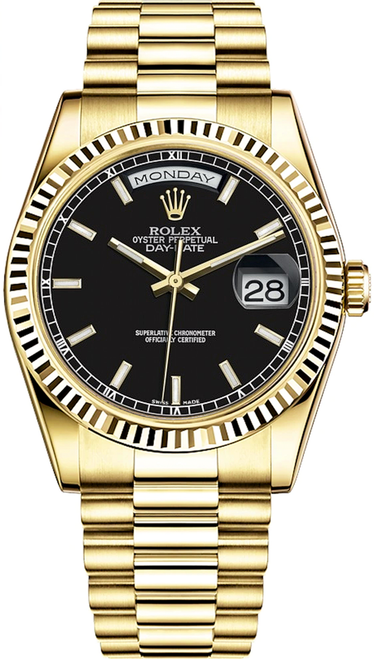 Rolex Men's Day Date President Yellow Gold New Style Black Index Dial 18238