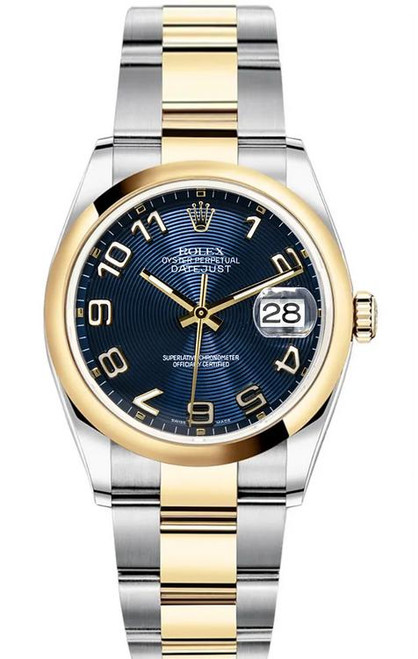 Rolex New Style Datejust Two Tone Factory Diamond Bezel and Blue