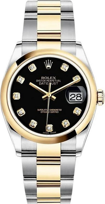 Rolex New Style Datejust Two Tone Smooth Bezel Factory Black Diamond Dial on Jubilee Bracelet