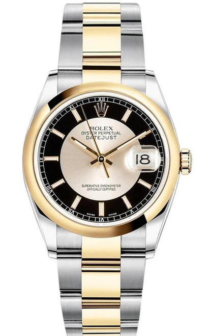 Rolex New Style Datejust Two Tone Factory Anniversary Black Tuxedo