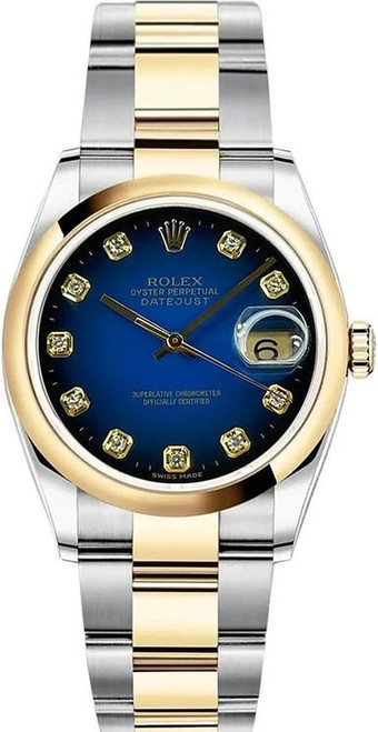 Rolex New Style Datejust Two Tone Smooth Bezel Factory Vignette Diamond Dial on Jubilee 
