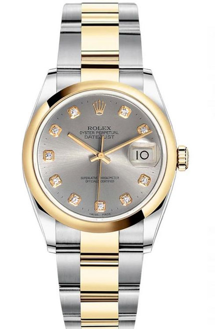 Rolex New Style Datejust Two Tone Smooth Bezel Factory Grey Diamond Dial Rolex New Style Datejust Two Tone Smooth Bezel Factory Grey Diamond Dial