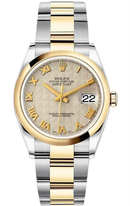 Rolex New Style Datejust Two Tone Smooth Bezel Ivory Pyramid Roman Dial Rolex New Style Datejust Two Tone Smooth Bezel Ivory Pyramid Roman Dial
