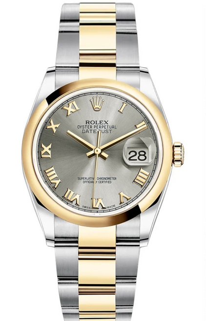 Rolex New Style Datejust Two Tone Smooth Bezel Silver Roman Dial