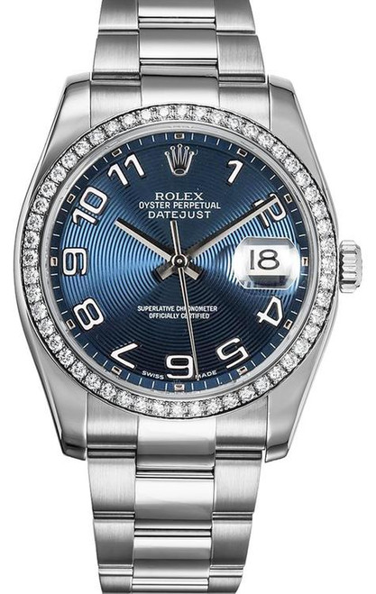 Rolex New Style Datejust Stainless Steel Factory Diamond Bezel & Blue Arabic Dial on Oyster Bracelet 116244 Rolex New Style Datejust Stainless Steel Factory Diamond Bezel & Blue Arabic Dial on Oyster Bracelet 116244
