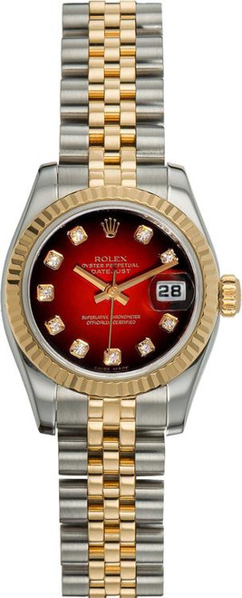 Rolex Womens New Style Two-Tone Datejust with Factory Red Vignette Dial 179173