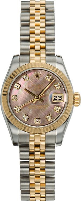 Rolex Women's New Style Two-Tone Datejust with Factory Dark Mother of Pearl Diamond Dial 179173